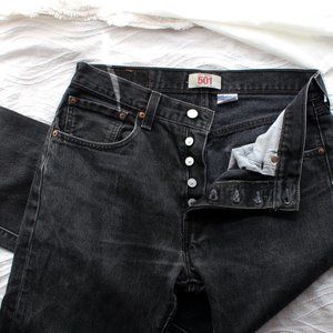 Levi 501 Black Button Fly Denim Jeans 100% Cotton